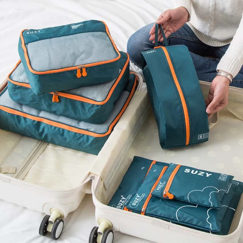 Foldable Rolling Luggage Bag - 7/6 قطع مجموعة السفر المنظم تخزين