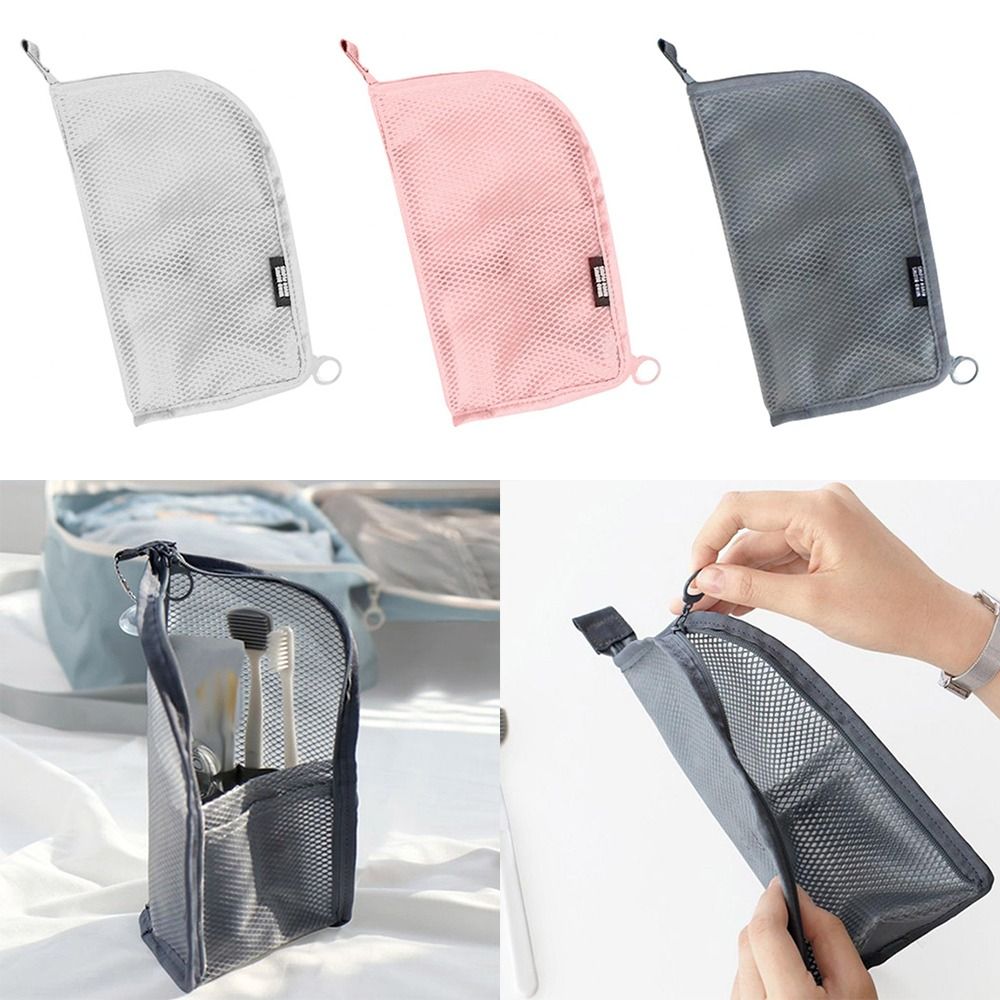 Cosmetic Bags - حقيبة محمولة لفرش المكياج بسحاب شبكي،