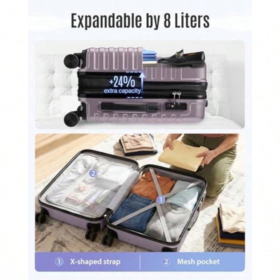 حقيبة سفر قابلة للتوسيع مقاس 2 - مراجعة Spinner Wheel Rolling Suitcase 20 Inch وسعره