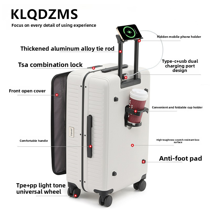 حقيبة سفر بعجلات من KLQDZMS مق - مراجعة Front Opening Laptop Luggage 24 Inch وسعره